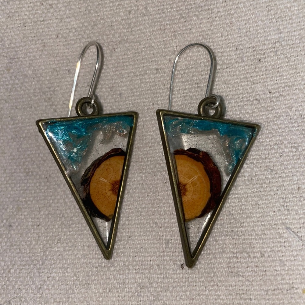 Wood and Bark Resin Earrings